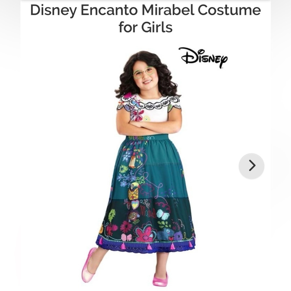 Disney Store Parks Encanto Mirabel Costume dress w flowers butterflies Size 7/8 - Picture 2 of 11